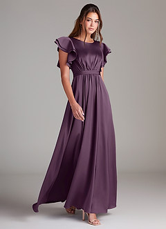 Azazie Daphne Robes de demoiselle d'honneur modestes Robe Trapèze Rayé Longueur ras du sol Satin extensible image3