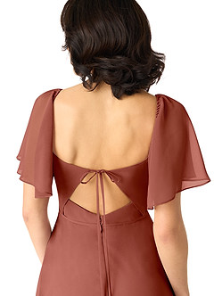 Azazie Chloe Abiti da Damigella Abito A-Line in Chiffon Scollo a Cuore Auburn image3