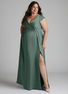 Azazie Allessia Maternity Bridesmaid Dresses A-Line Pleated Stretch Satin Floor-Length Dress image9