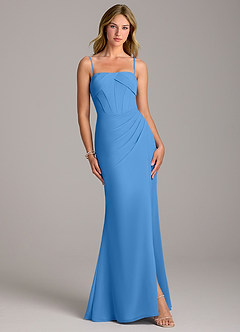 Azazie Chantel Robes de demoiselle d'honneur Robe Fourreau Convertible en Mousseline de soie Sans bretelle Geai Bleu image4