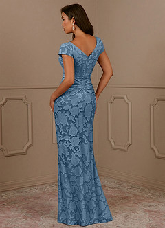 Azazie Roya Abiti per la Madre della Sposa Abito Sirena in Burnout Floreale Increspato Blu Acciaio image3