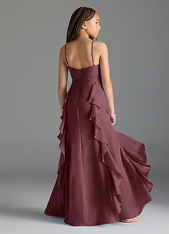 Azazie Peyton Junior Sangria A-Line V-Neck Cascading Ruffles Chiffon Dress image2