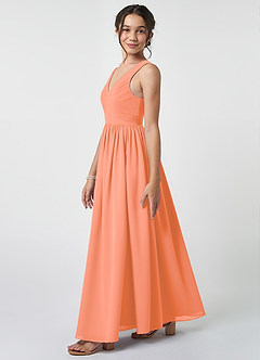 Azazie Keyla Junior A-Linie Plissee Chiffon Kleid Sonnenuntergang image3
