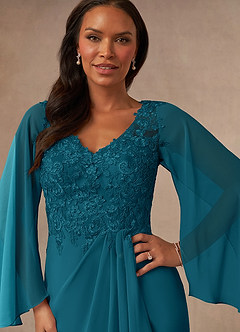 Azazie Perry Brudens mor kjoler Havfrue V-hals blonde Chiffon Gulv-længde Kjole image6