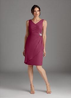 Azazie Saturn Mother of the Bride Dresses Mulberry Sheath V-Neck Pleated Chiffon Dress image3