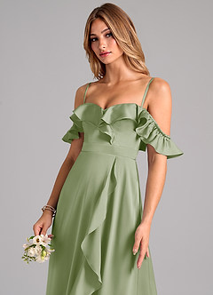 Azazie Lyra Bridesmaid Dresses Dusty Sage A-Line Off the Shoulder Stretch Satin Convertible Dress image7
