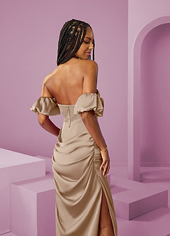 Barbie ♥ Azazie Vestidos de damas de honor Vestido de Gris Pardo de Satén Elástico de Corte Recto Convertible con Vestidos sin tirantes image8