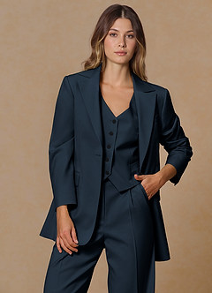 front Rowan Bleu Marine Costume 3 pièces performant en tissage raffiné