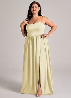 Azazie Calianna Bridesmaid Dresses Lemon Sorbet A-Line Off the Shoulder Stretch Satin Convertible Dress image9