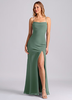 Azazie Grata 신부 들러리 드레스 인어 주름진 쉬폰 바닥 길이 드레스 image1