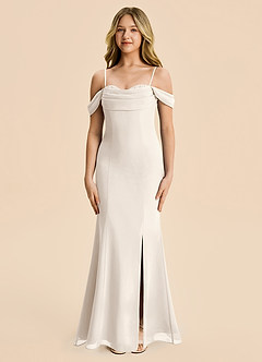 Azazie Nira Junior Robe Sirène en Mousseline de soie Drapé Albâtre Blanc image6