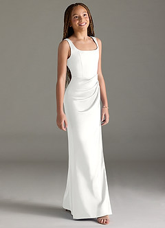 Azazie Mero Junior Robe Sirène en Satin extensible Plissée Blanc image3