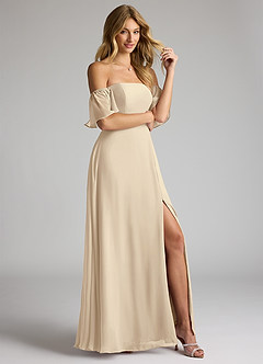 Azazie Sue Bridesmaid Dresses Champagne A-Line Off the Shoulder Chiffon Convertible Dress image5