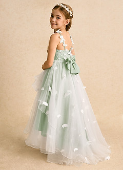 Azazie Darlina Flower Girl Dresses Ivory Dusty Sage Ball-Gown Lace Tulle Dress image8