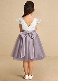 Azazie Vetty Flower Girl Dresses Ivory Dusk A-Line Lace Tulle Dress image7