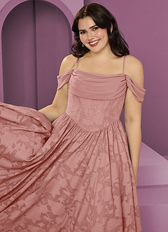 Barbie ♥ Azazie Bridesmaid Dresses Rosette A-Line Off the Shoulder Floral Burnout Convertible Dress image9