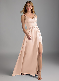 Azazie Chanel Bridesmaid Dresses Blushing Pink A-Line Pleated Stretch Satin Dress image6
