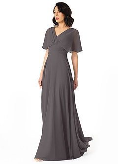 Azazie Pamela Bridesmaid Dresses Steel Grey A-Line V-Neck Pleated Chiffon Dress image3
