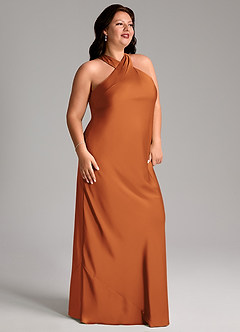 Azazie Doretta Bridesmaid Dresses Cinnamon Mermaid Pleated Stretch Satin Dress image8