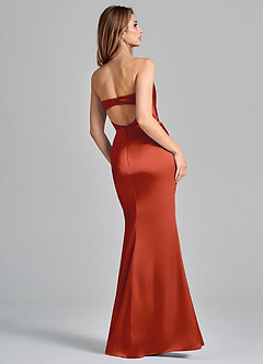 Azazie Olea 신부 들러리 드레스 인어 스트랩리스 스트레치 새틴 바닥 길이 드레스 image5