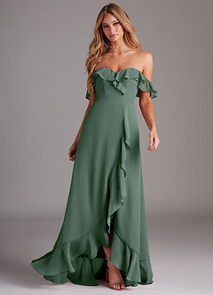 Azazie Lyra Bridesmaid Dresses Eucalyptus A-Line Chiffon Convertible Dress image4