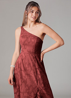 Azazie Ellianna Jurken voor bruidsmeisjes Jurk van Bloemen Burn-out met A-lijn One-shoulder Terracotta image5