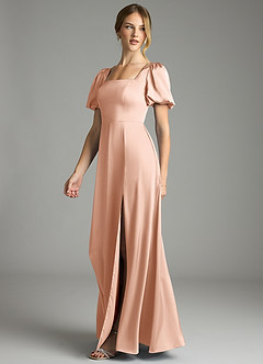 Azazie Fyona Bridesmaid Dresses Rose Gold A-Line Pleated Stretch Satin Dress image4
