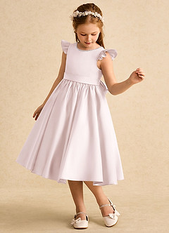 Azazie Dumpling Blumenmädchenkleider A-Linie Schleifen Matte Satin Kleid Zartrosa image4