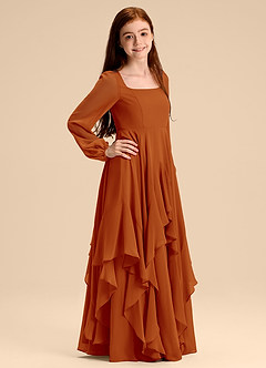 Azazie Clara Junior Abito A-Line in Chiffon Blusa Paprika image4