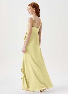 Azazie Kaylee Junior Robe Trapèze en Satin extensible avec ceinture Sorbet Citron image5