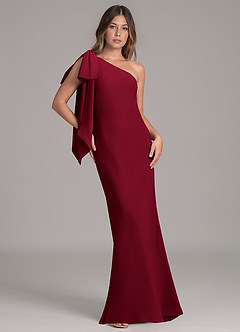 Azazie Capri Bridesmaid Dresses Burgundy A-Line One Shoulder Chiffon Dress image1