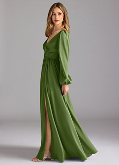 Azazie Norah Robes de demoiselle d'honneur Robe Trapèze en Satin extensible Genévrier image4