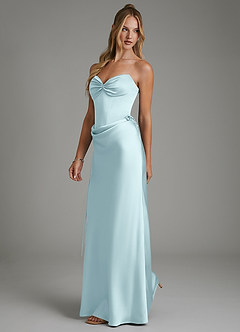 Azazie Natasha Robes de demoiselle d'honneur Robe Sirène en Satin extensible Corset Bleu Nuage image6
