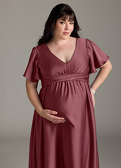 Azazie Verna Maternity Bridesmaid Dresses A-Line Ruched Stretch Satin Floor-Length Dress image15