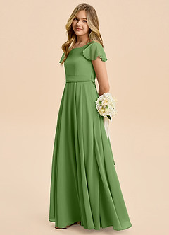 Azazie Cady Junior Basil A-Line Pleated Chiffon Dress image7