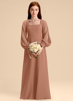 Azazie Bondi Junior Bronzer A-Line Blouson Chiffon Dress image4