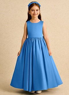 Azazie Nellia Flower Girl Dresses Blue Jay A-Line Bow Matte Satin Dress image2