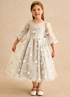 Azazie Elowen Flower Girl Dresses Champagne A-Line Sweetheart Neckline Lace Dress image1