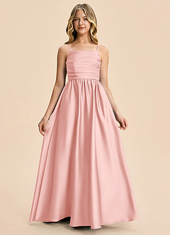 Azazie Kai Junior Powder Pink A-Line Pleated Stretch Satin Dress image5