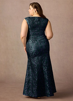 Azazie Elanor Mother of the Bride Dresses Dark Navy Mermaid Pleated Jacquard 1 Dress image2