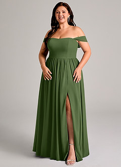 Azazie Calianna Bridesmaid Dresses Olive A-Line Off the Shoulder Chiffon Convertible Dress image14