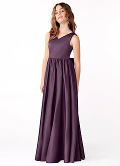 Azazie Hathaway Junior Vestido Ameixa de Cetim elástico de Linha A com Arco image4