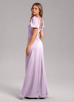 Azazie Fyona Bridesmaid Dresses Frosted Lilac A-Line Pleated Stretch Satin Dress image5