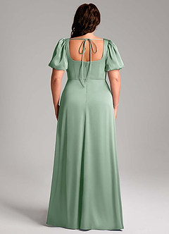 Azazie Fyona Bridesmaid Dresses Agave A-Line Pleated Stretch Satin Dress image9