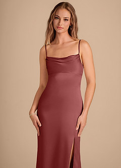 Azazie Camila Bridesmaid Dresses Terracotta Sheath Sweetheart Neckline Metallic Satin Dress image2