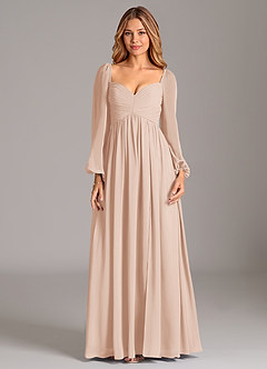 Azazie Bailee Bridesmaid Dresses English Rose A-Line Long Sleeve Chiffon Dress image7