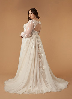 Azazie Anadia Wedding Dresses Diamond White Nude A-Line V-Neck Tulle Dress image8