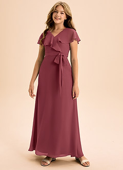 Azazie Lainey Junior Abito A-Line in Chiffon Con Tasche Merlot image4