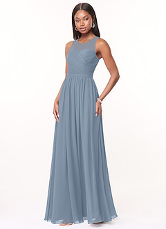 Azazie Nina Bridesmaid Dresses Dusty Blue A-Line Pleated Chiffon Dress image4