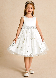 Azazie Starri Blumenmädchenkleider Ballkleid Mit Perlen Matte Satin Kleid Elfenbein Weiß image7